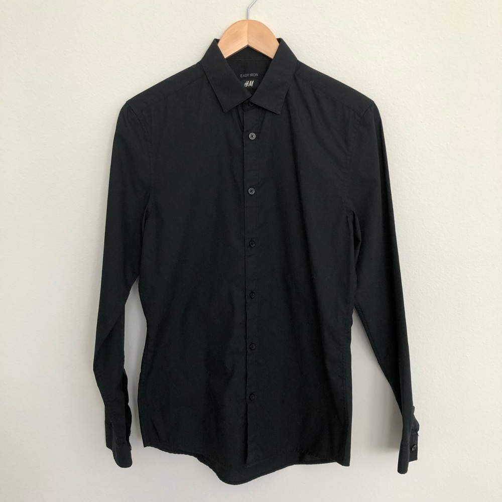 Black H&M Easy Iron Button Up Dress Shirt